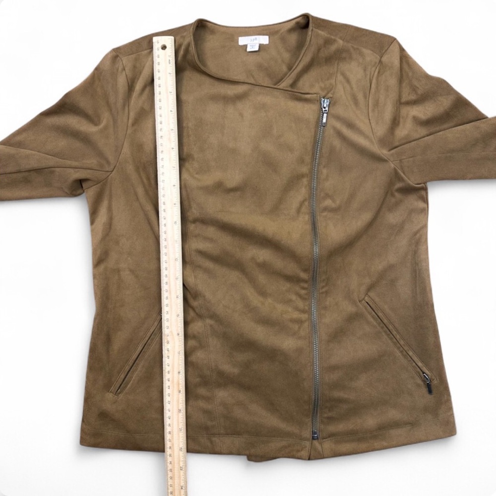 J. Jill Faux Suede Moto Jacket Size Small Petite SP Brown Camel Asymmetrical Zip - Picture 12 of 13
